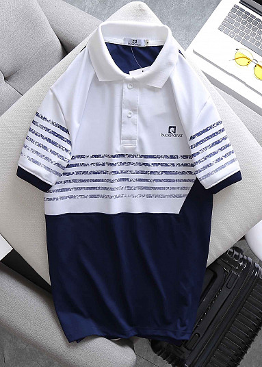 Kman_Áo thun nam cotton thêu logo sọc ngang XK 023