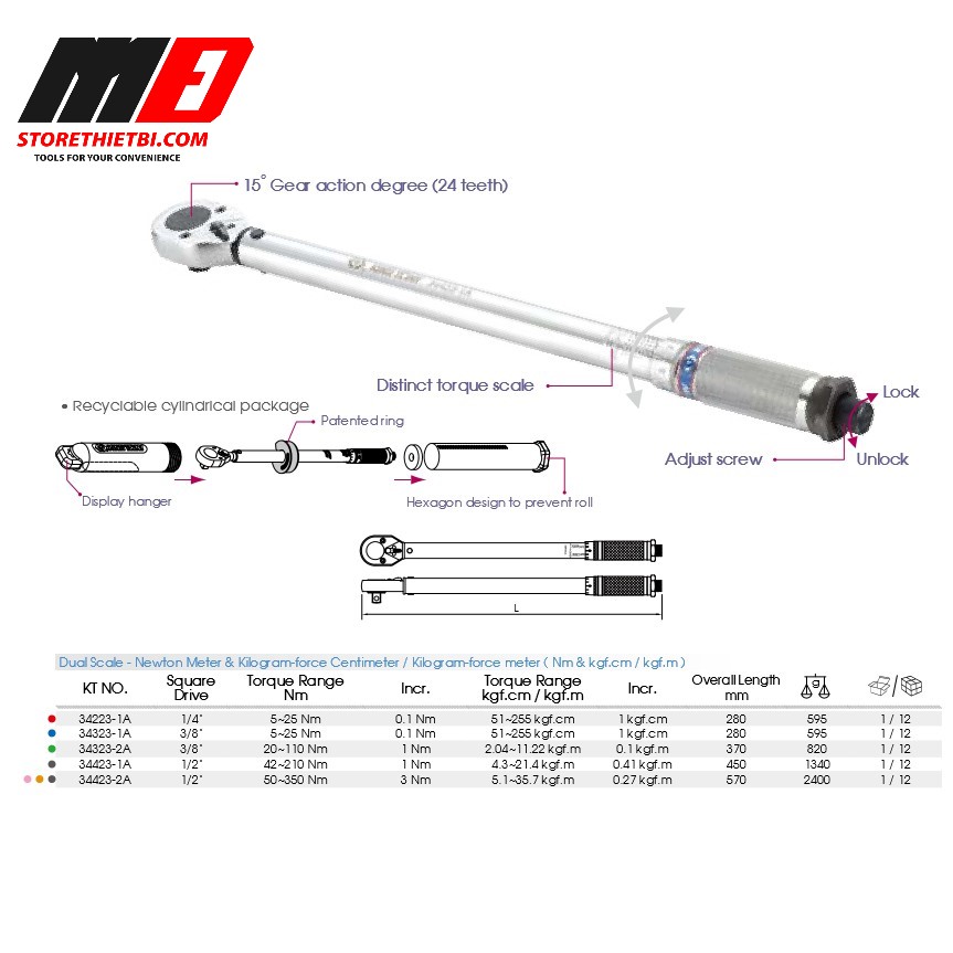 Cần siết lực kingtony 34423-1a 1/2" 42-210 nm
