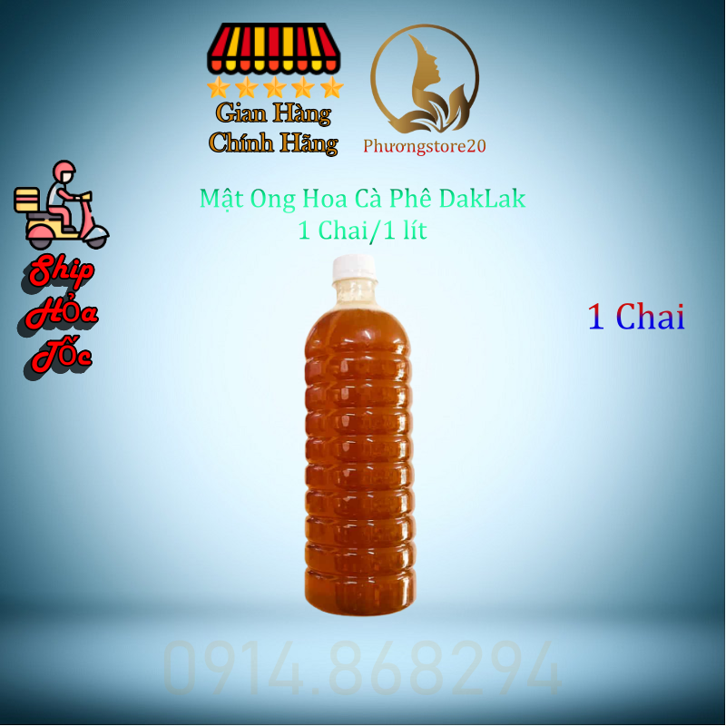 Mật ong hoa cà phê nguyên chất, mật ong daklak vị ngọt thanh chua nhẹ, chai 1 lít