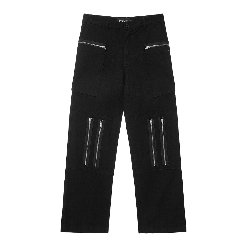 Cargo zip pants / black