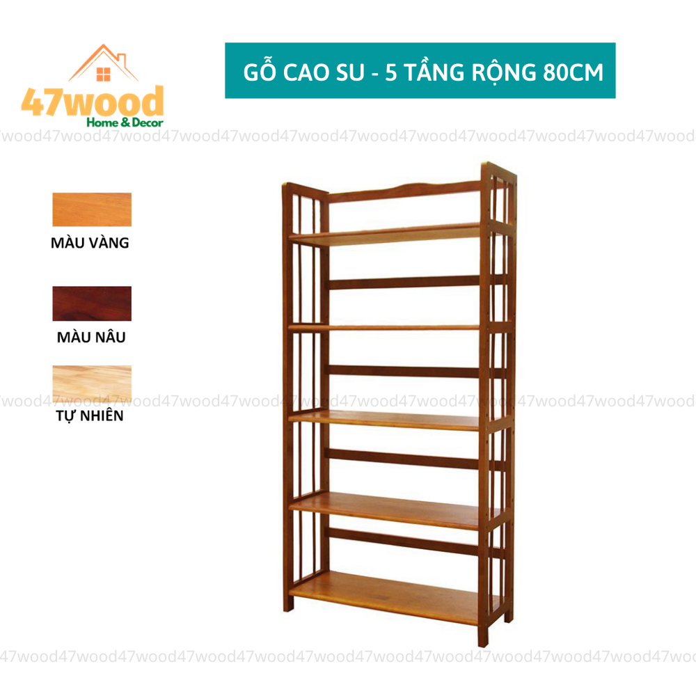 KỆ GỖ 5 TẦNG 80CM - KỆ SÁCH GỖ CAO SU 5 TẦNG RỘNG 80CM
