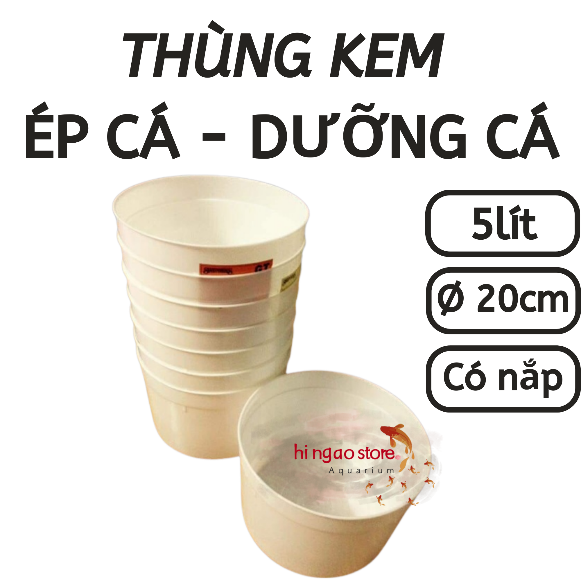 Thùng kem ép cá, dưỡng cá, form betta - Thùng kem bud's - thùng kem 6L (có nắp) - Phụ kiện cá cảnh | Hingaostore.