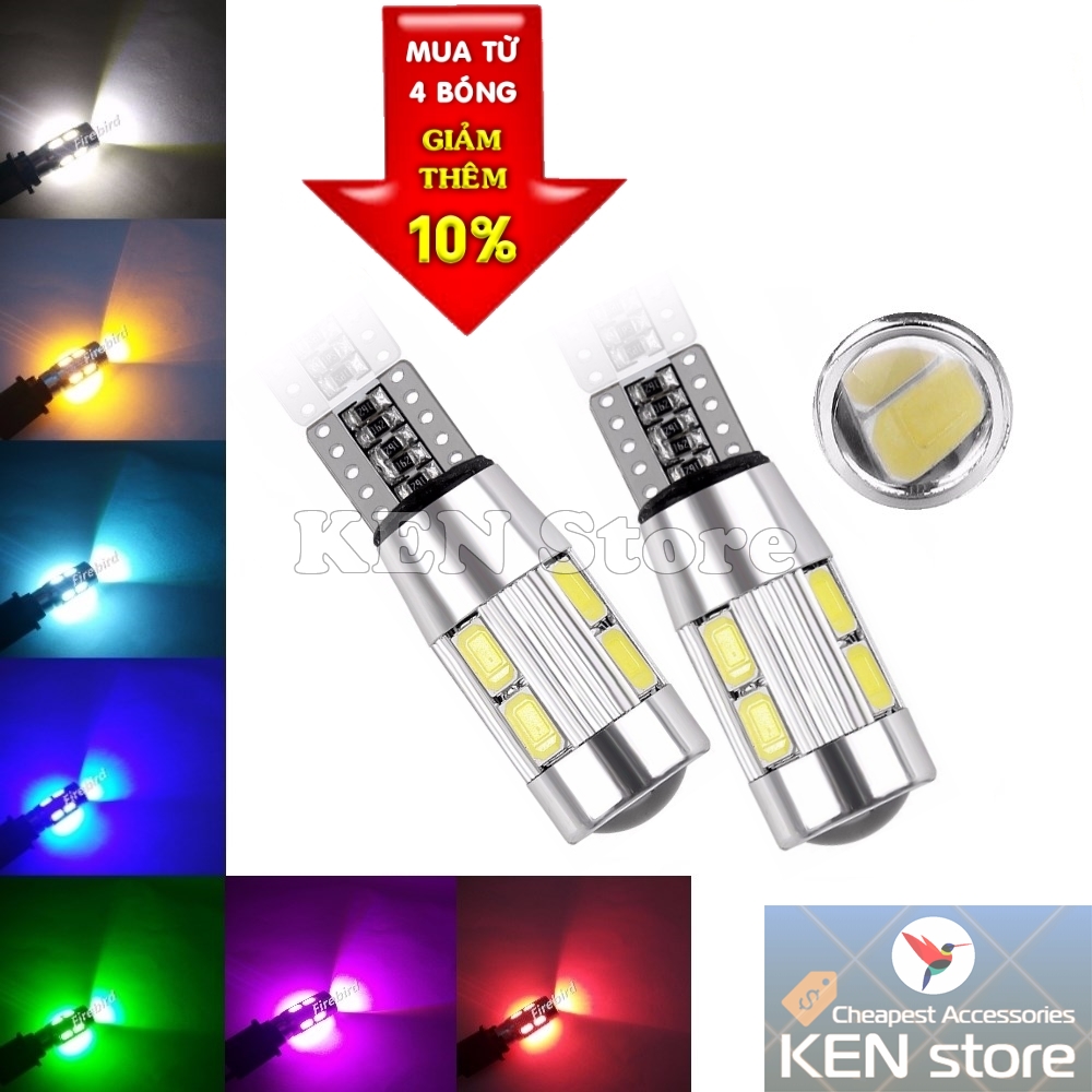 Bóng LED T10 đèn xi nhan, đèn demi xe máy ô tô 10 chip smd 5730
