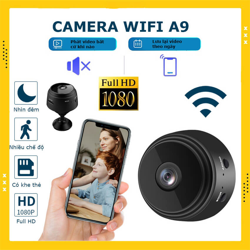 Camera giám sát không dây A9 1080P kết nối Wifi điều khiển điện thoại từ xa, camera chống trộm có Led hồng ngoại, camera mini theo dõi siêu nhỏ