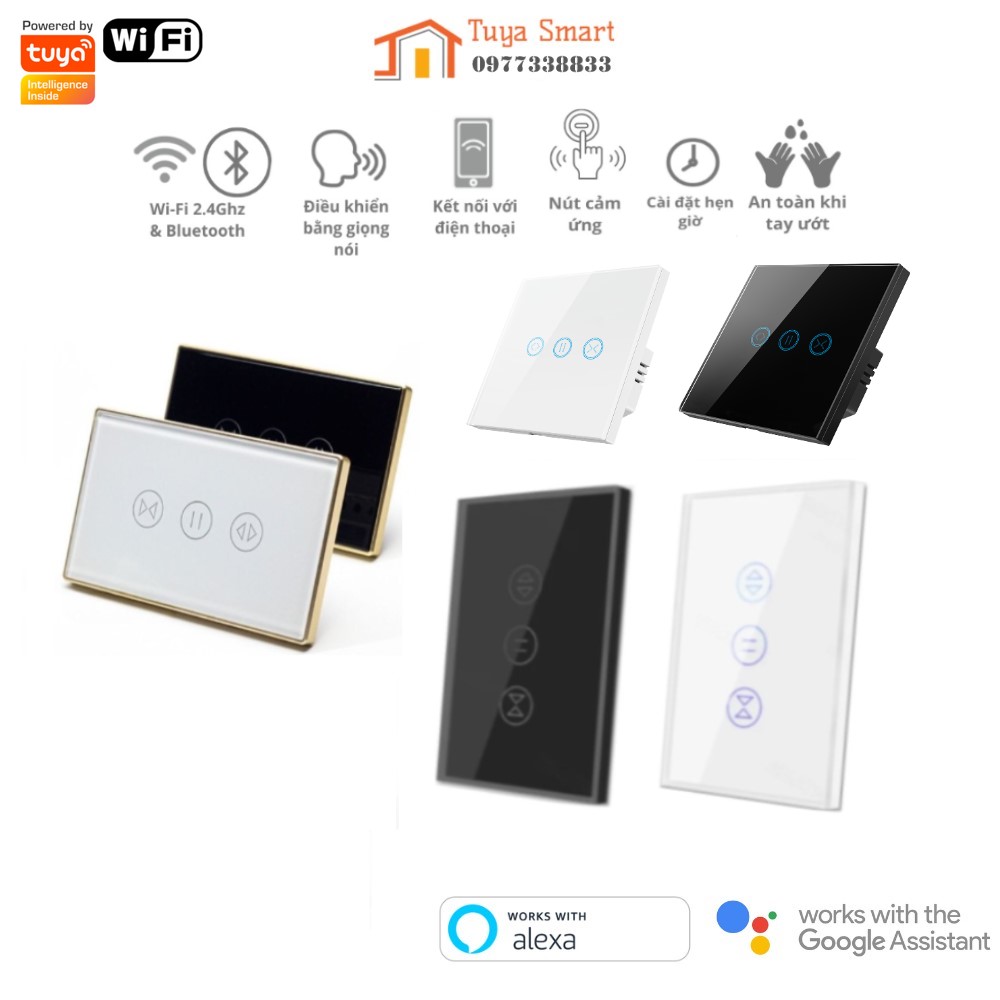 Công tắc cửa cuốn / rèm thông minh wifi tuya / smartlife, điều khiển / ra lệnh giọng nói mở cửa cuốn từ xa qua app tuya