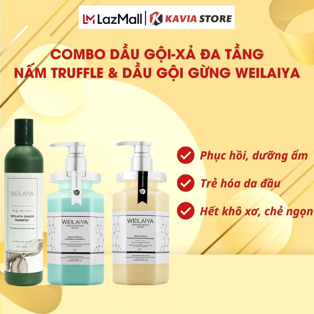 Combo dầu gội - xả weilaiya phục hồi đa tầng nấm truffle 450ml & dầu gội gừng weilaiya 400ml ngăn gàu ngứa và kích thích mọc tóc nhanh-kavia store