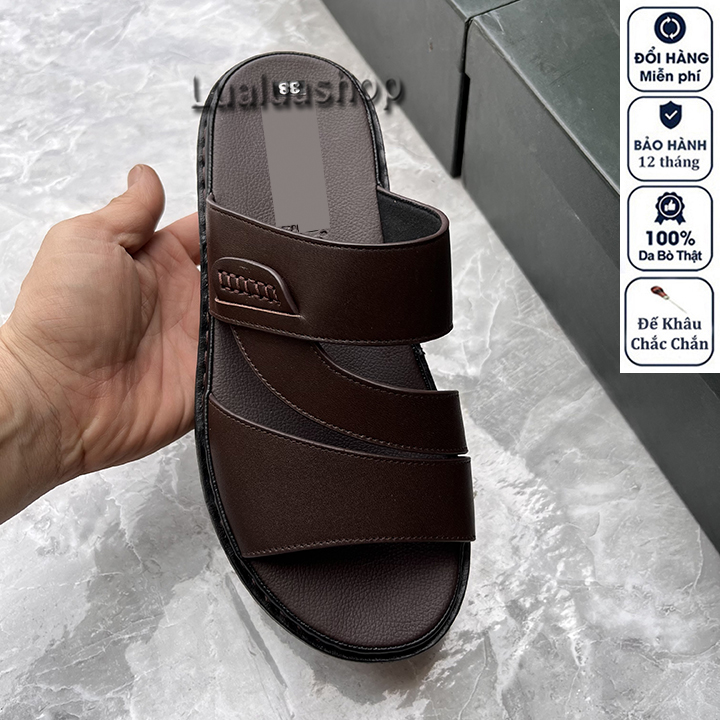 Dép nam da bò thật,đế mềm l90 . bảo hành 12 tháng
