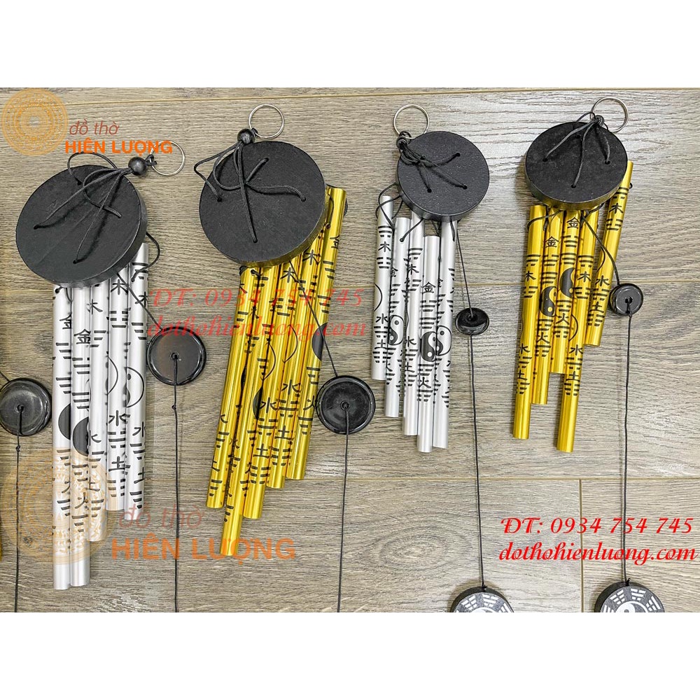 Chuông gió bát quái phong thủy 5 ống 4 cỡ: chiều dài ống: 16cm, 22cm, 28cm, 35cm