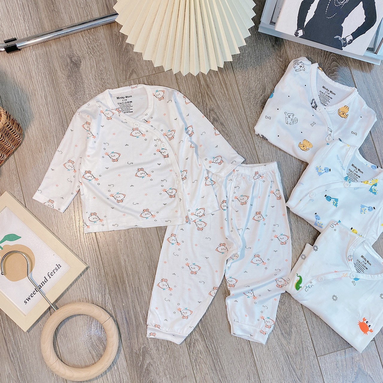 Bộ quần áo sơ sinh, bộ minkymom dành cho bé trai, bé gái chất liệu cotton thoáng mát thấm mồ hôi dễ dàng