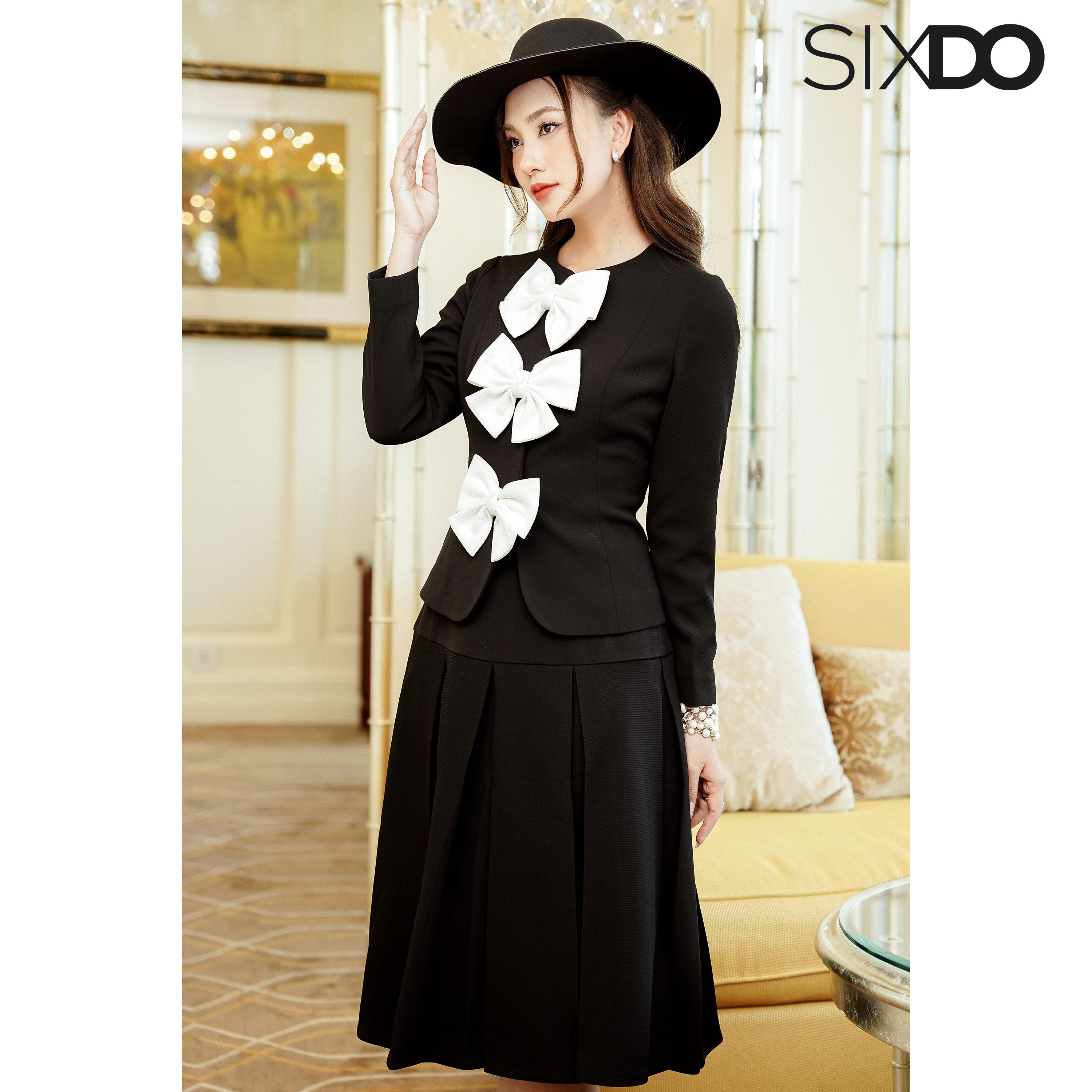 Áo Vest nữ cổ tròn phối nơ thời trang SIXDO