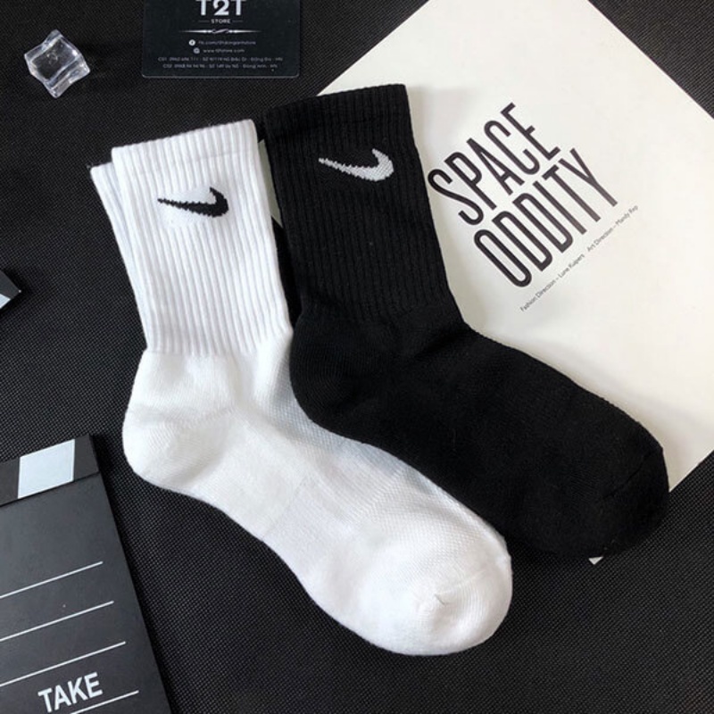 Tất nam nữ unisex thể thao đen trắng dệt kim cao cấp | tdshopnt - vớ nam nữ unisex đen trắng - t01