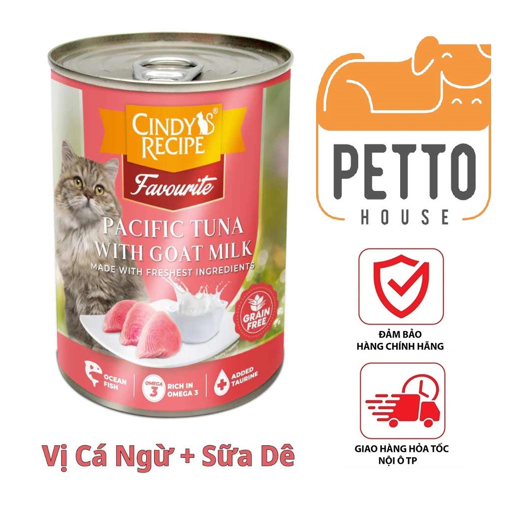 [hỏa tốc pettohouse gò vấp] pa tê cá ngừ và sữa dê cho mèo Cindy recipe 400g favourite tuna with goat milk sản xuất tại thái lan