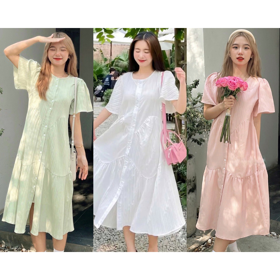 Váy babydoll dáng dài V.109, Váy maxi cộc tay xòe bồng 2 lớp cực xinh - Thời trang nữ Chấm Bi