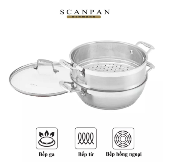 Chảo inox kèm xửng hấp Scanpan Impact dùng bếp từ 28cm, an toàn trong máy rửa bát - 71122810