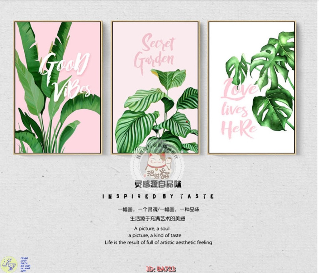 Tranh treo tường phòng khách, phòng ngủ, tranh treo lá cây, tranh canvas có khung treo tặng kèm đinh treo