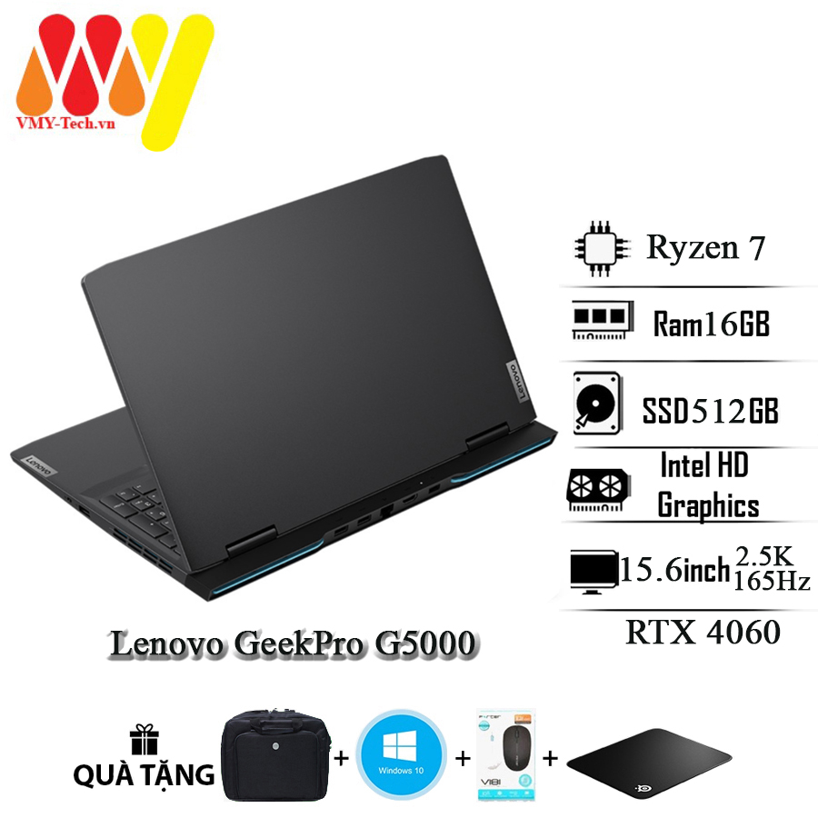 Laptop lenovo geekpro g5000, ryzen 7-7840h, ram 16gb, ssd 512gb, rtx 4060, 15,6inch 2.5k 165hz, tặng kèm chuột không dây, lót chuột,cặp laptop cao cấp
