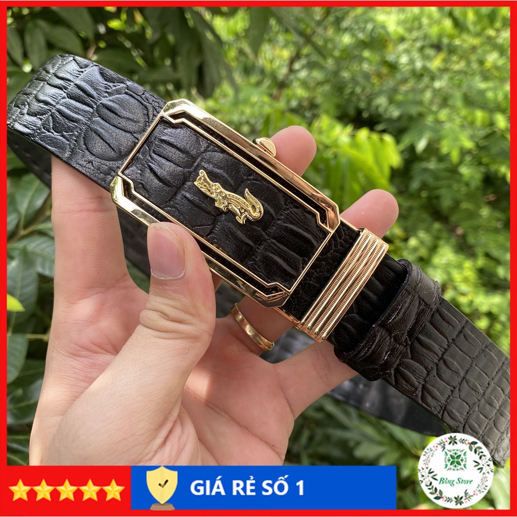 Thắt lưng nam da bò thật cao cấp dây lưng nam da thật dập vân cá sấu khóa tự động mặt cá sấu - DLCS001 Bông Store