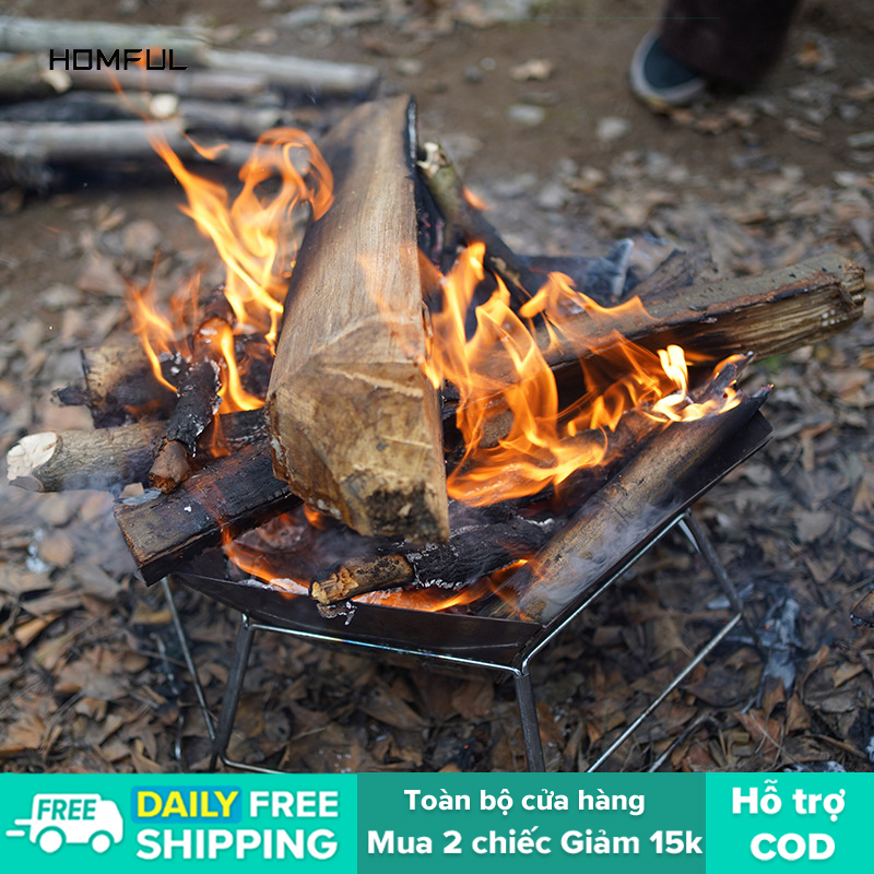 Homful cắm trại ngoài trời bằng thép không gỉ lò nướng bbq bằng gỗ hình lục giác bàn lửa gấp di động bbq ot0036