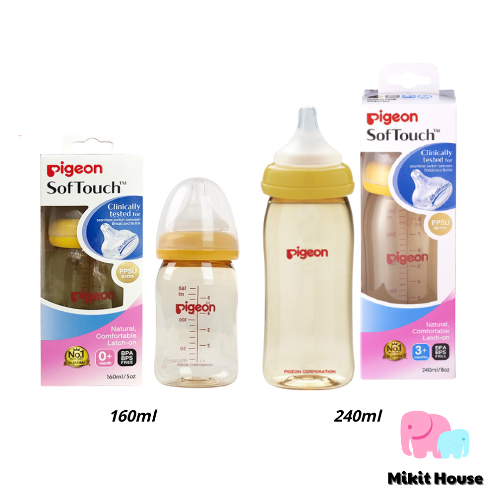 Bình sữa cổ rộng Pigeon SofTouch 160ml/240ml hàng chính hãng nhập khẩu phù hợp cho bé từ 0 - 5 tuổi [Mikit-House]