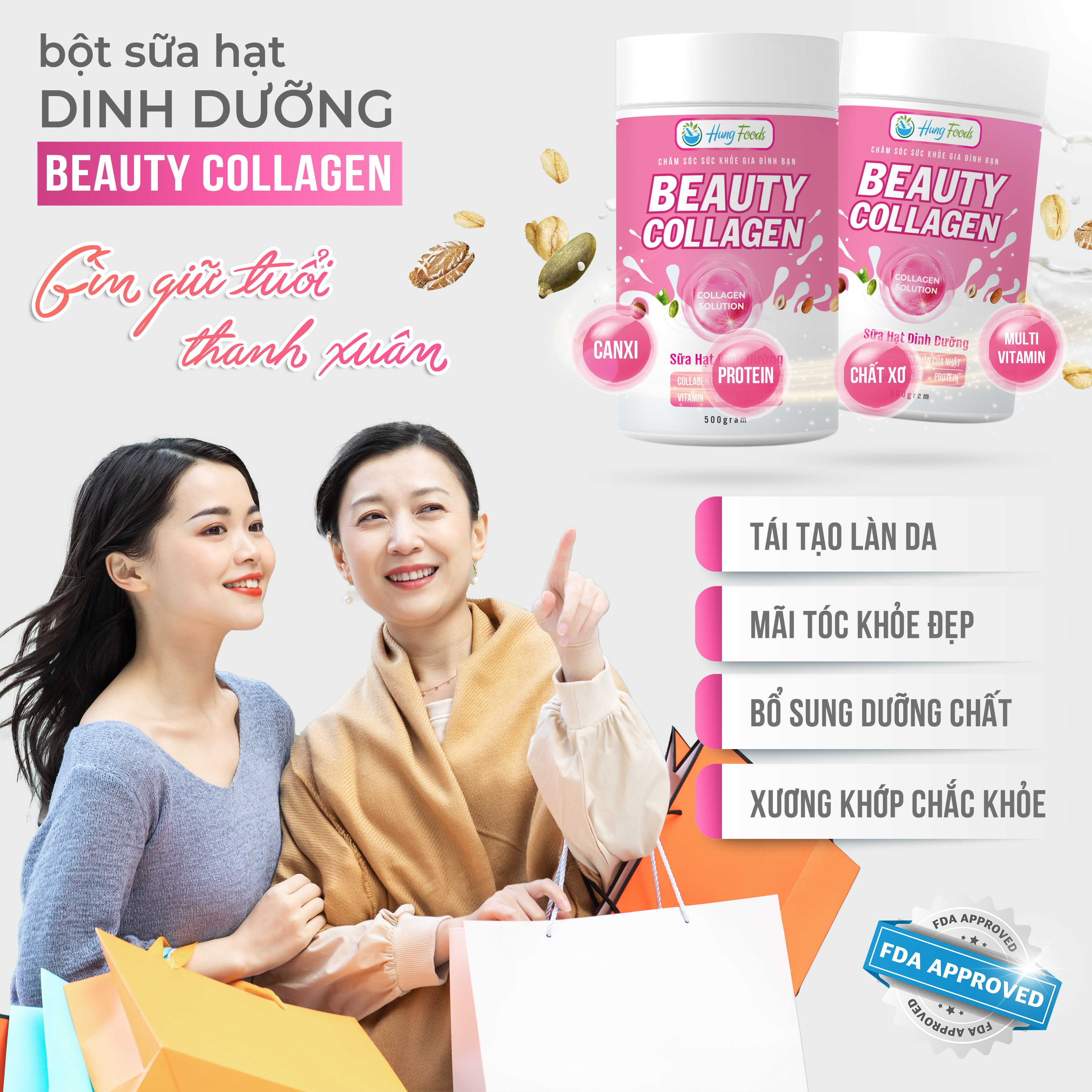 Bột Sữa Hạt Dinh Dưỡng Beauty Collagen - Hung Foods - Da sáng khỏe đẹp