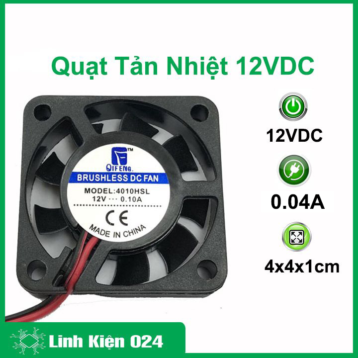 Quạt tản nhiệt mini 12VDC 0.04A kích thước 4x4x1cm làm mát, tản nhiệt thiết bị