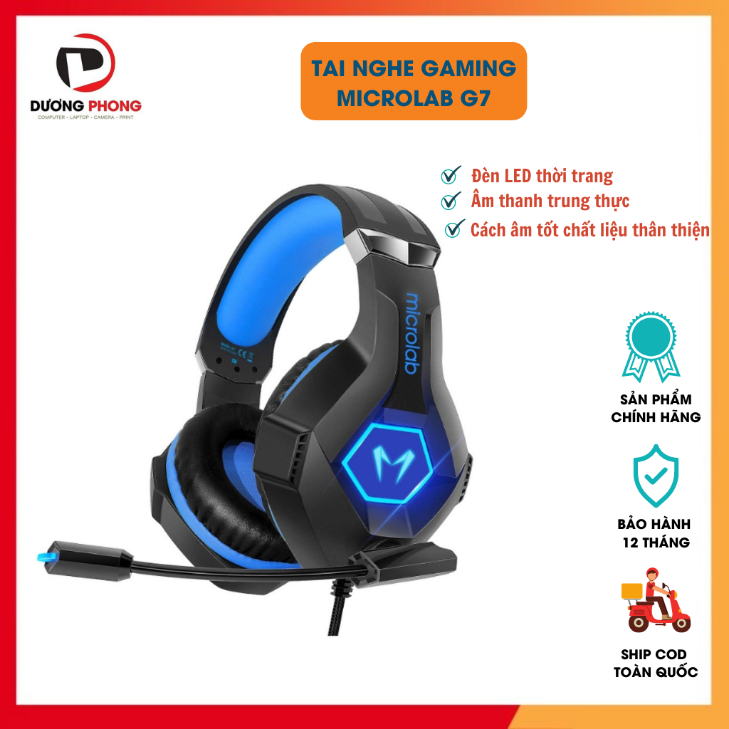 Tai nghe có dây Gaming chụp tai MICROLAB G7 New Có đèn LED, Micro tai nghe bằng da mềm mại - Hàng Chính Hãng BH 12 Tháng