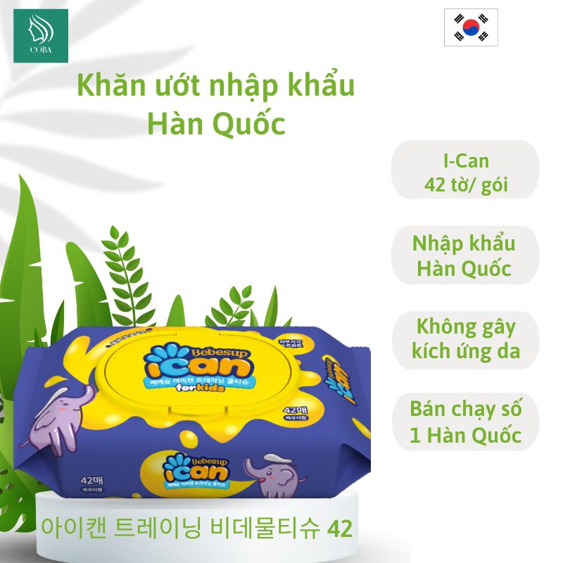 Khăn giấy ướt em bé Hàn Quốc tự hủy không mùi Bebesup ican