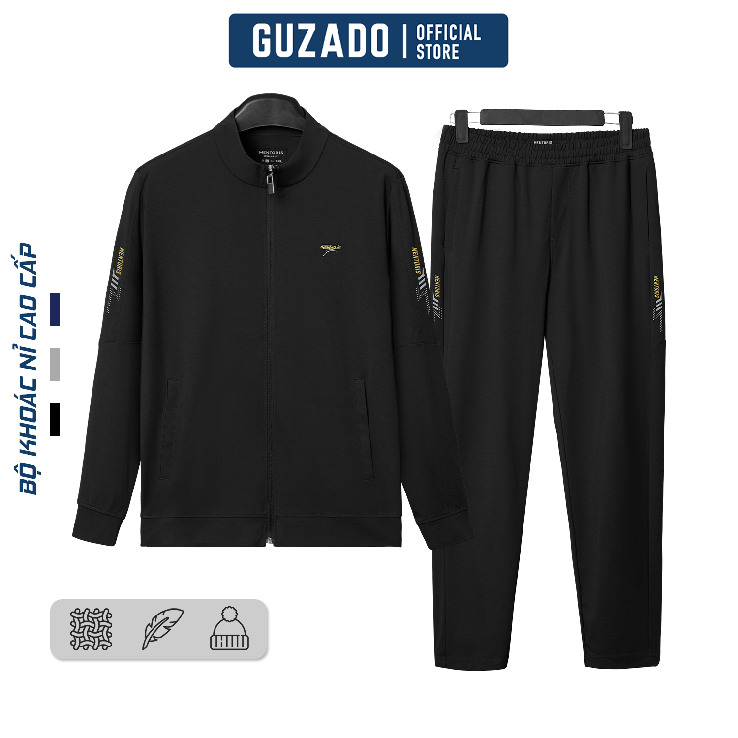 Bộ Nỉ Thể Thao Nam GUZADO (Có khóa kéo) Chất nỉ Cao Cấp Không Xù Bông, Form Dáng Năng Động Thích Hợp Với Các Hoạt Động Ngoài Trời MBN2402