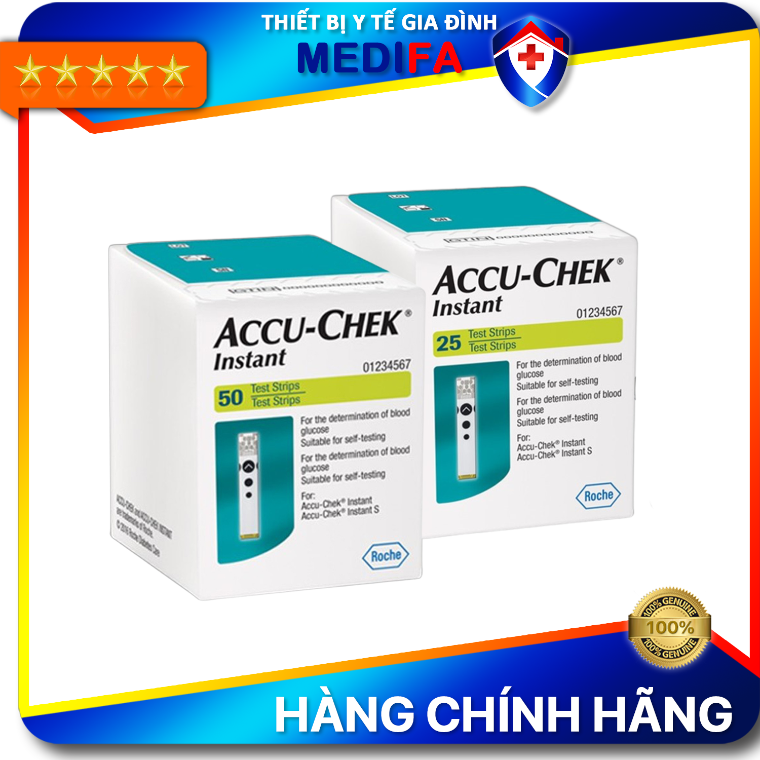 Hộp 25/50 que thử đường huyết accu chek instant - hàng chính hãng roche, date xa