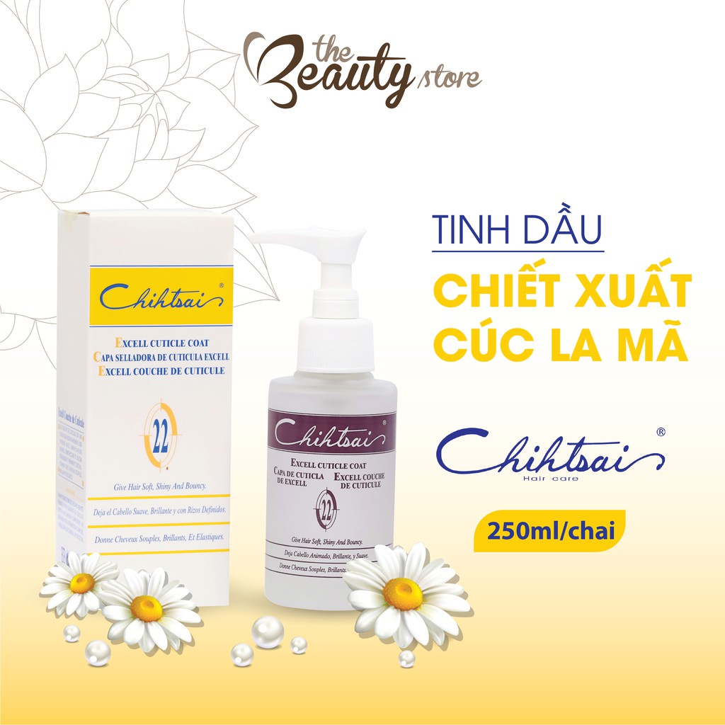 Tinh dầu 22 Chihtsai dưỡng bóng tóc phục hồi tóc khô xơ hư tổn chẻ ngọn giúp tóc mềm mượt chiết xuất từ hoa cúc la mã, chít sai excel cuticle coat 75ml the beauty store F55