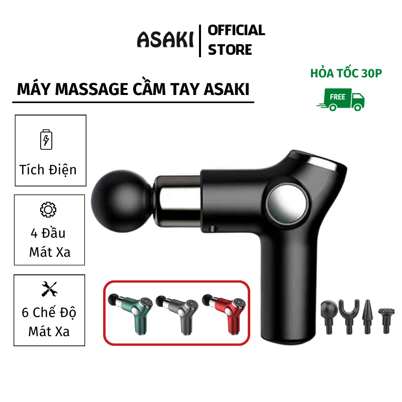 Máy Massage Cầm Tay ASAKI Mát Xa Cổ Vai Gáy 4 Đầu 6 Chế Độ Tích Điện Giảm