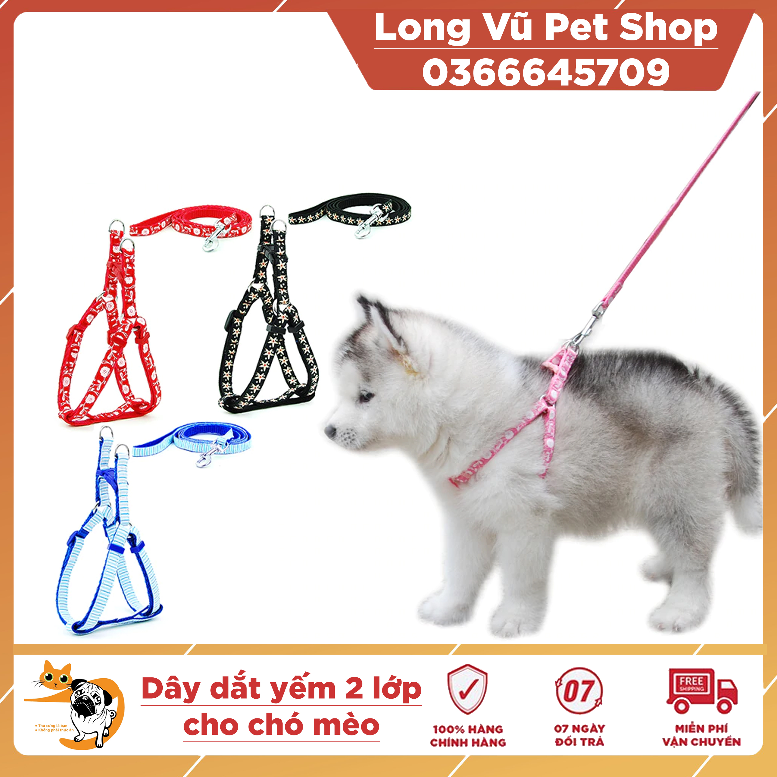 Dây Dắt Kèm Yếm Cho Chó Mèo Loại Dày Dưới 5kg - Phụ Kiện Cho Thú Cưng
