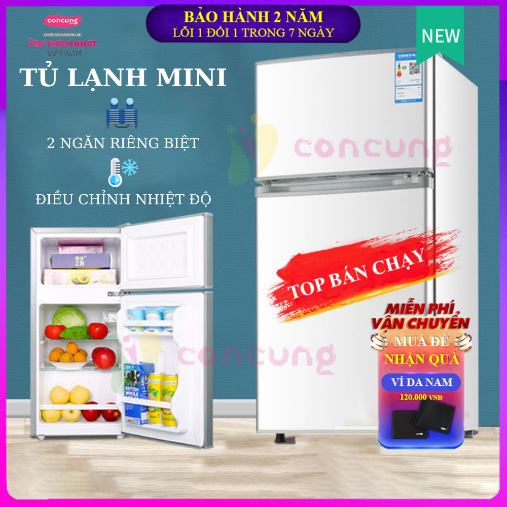 Tủ lạnh Mini 2 cánh gia đình xe hơi, tủ lạnh mini có tích hợp ngăn đá riêng biệt tiện lợi để đồ ăn t