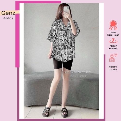 Áo sơ mi nữ tay lửng in ngựa vằn 2 màu lạ mắt