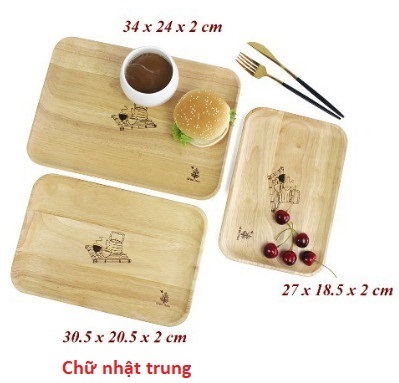 Khay gỗ chữ nhật đựng đồ ăn có in hinh họa tiết, đĩa gỗ trang trí - kích thước 30.5 x 20.5 x 2 cm - gỗ đức thành 25141