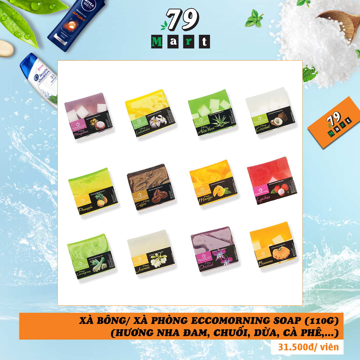 Xà phòng/ Xà bông Eco Soap 110g 12 hương (Nha đam, chuối, dừa, cà phê,...) - Siêu thị tiện lợi 79MART