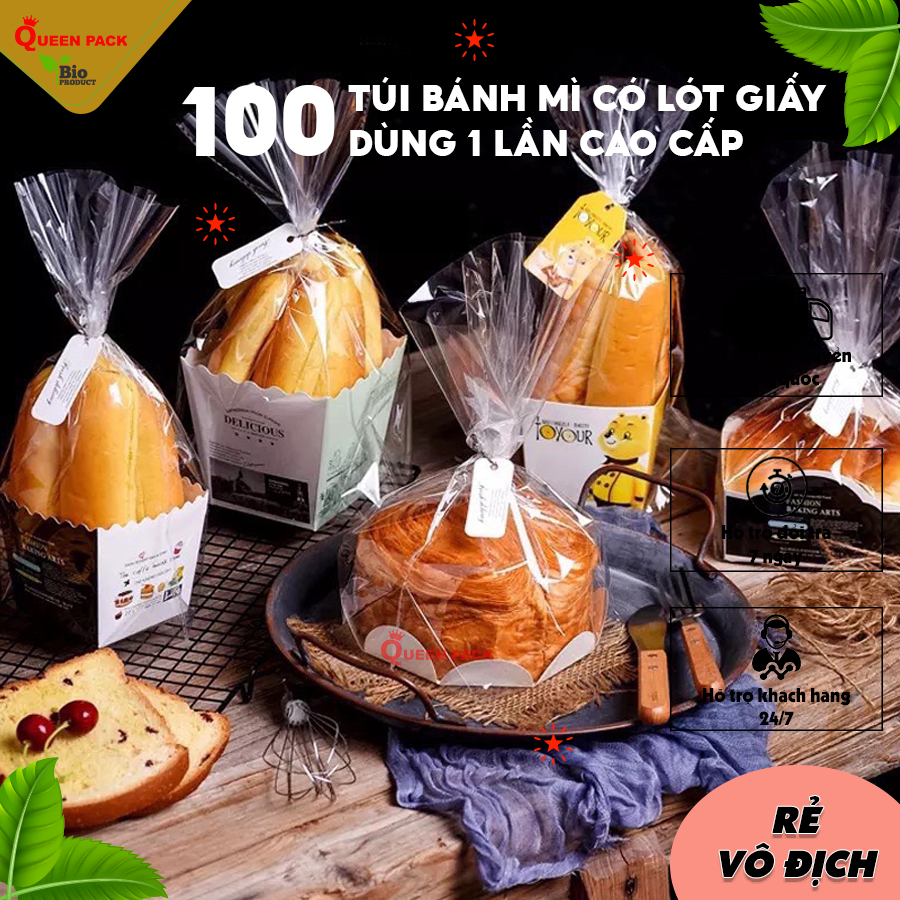 Set 100 túi đựng bánh cookie nhiều size kèm đế giấy ,tag và dây buộc