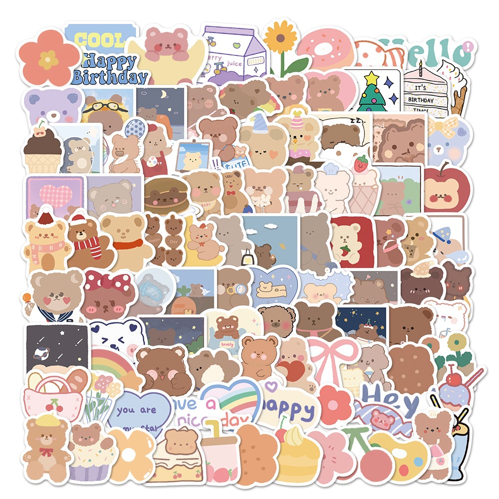 Set 102 sticker hình dán Gấu nhiều màu 02 chống thấm nước