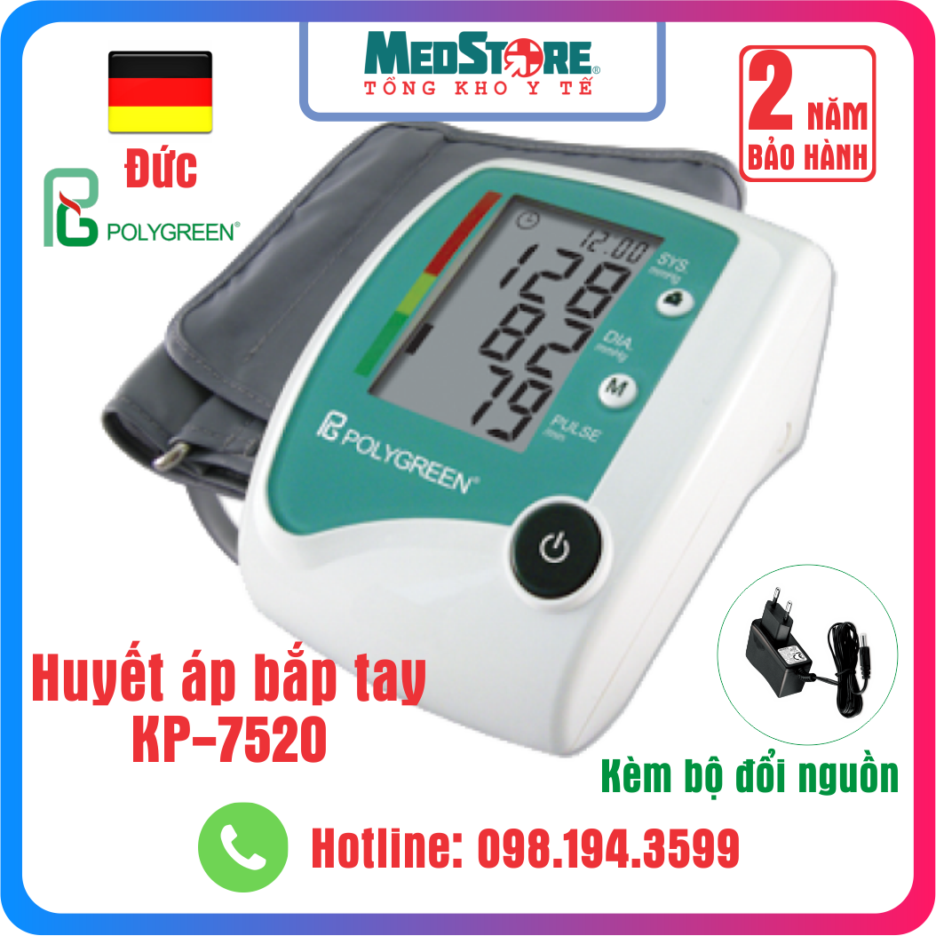 Máy đo huyết áp bắp tay điện tử tự động polygreen kp-7520 - tbyt medstore - đức