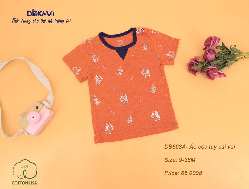 DB603A Áo cài vai cộc tay Dokma (9-36M) Size cho bé từ 7kg đến 15kg Cotton