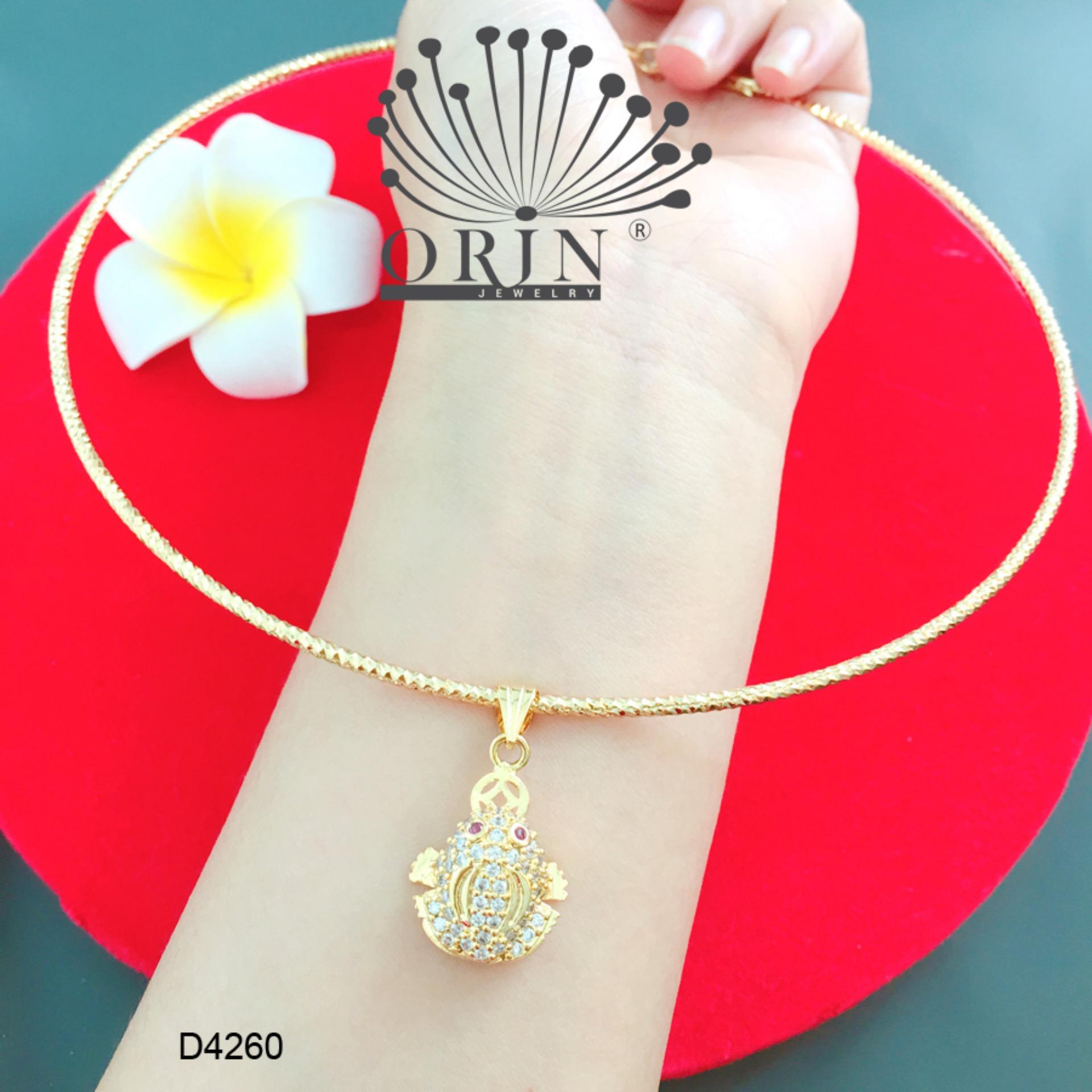 Kiềng cổ dạng nhuyễn bền màu mặt cóc ngậm tiền tài lộc may mắn đính đá thiết kế cao cấp Orin D4260 - Long Tien