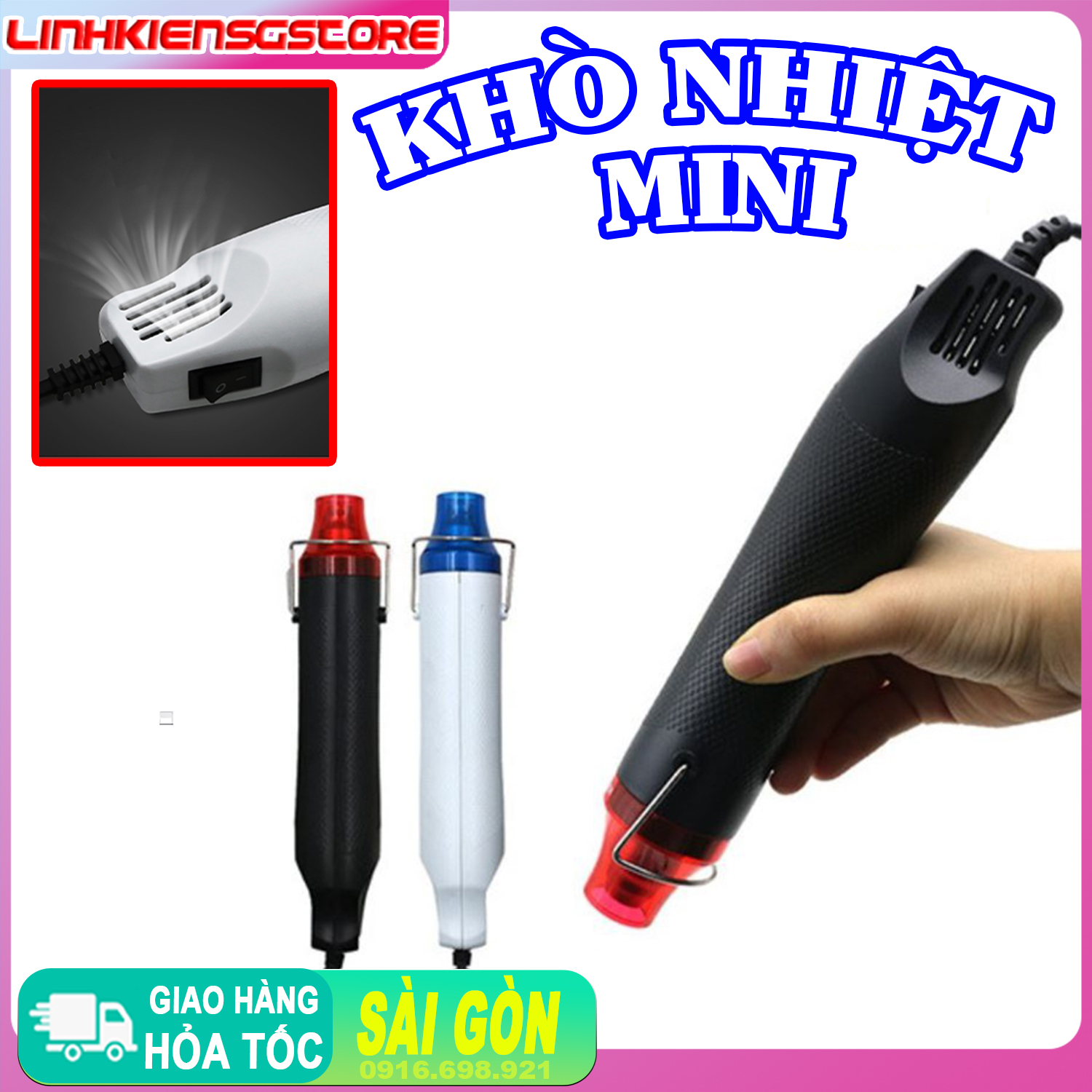 Máy khò nhiệt thổi nhiệt mini 110/220v dán decal ô tô xe máy 200 độ tiện dụng
