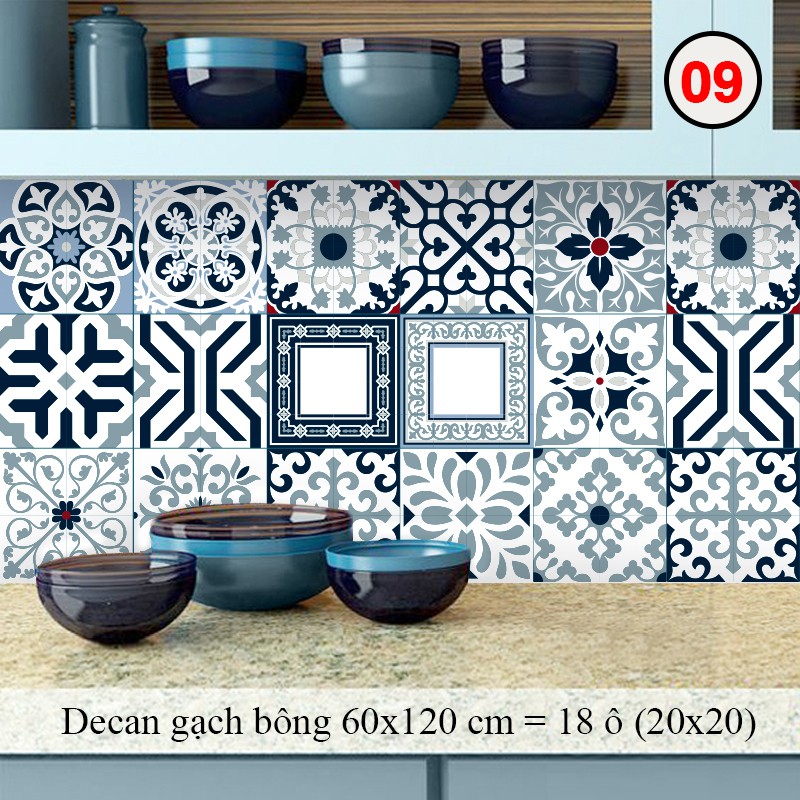 Decal Dán Tường Trang Trí Bếp Họa Tiết Xanh lơ Họa Tiết (09 ) | Giấy Dán Bếp Chống Bay Màu, Bắn Dầu Mỡ, Chịu Nhiệt