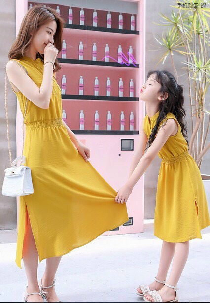 Đầm mẹ và bé cổ trụ thanh lịch s003