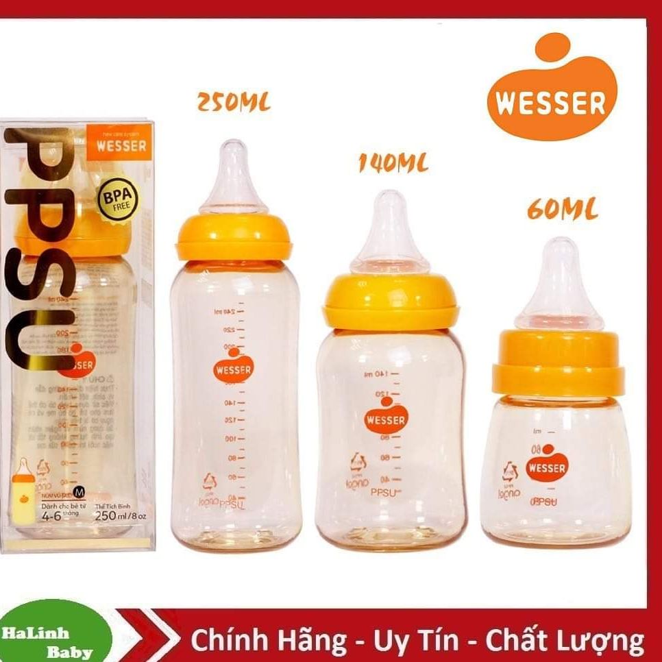 - bình sữa wesser ppsu cổ hẹp cao cấp 60ml/140ml/250ml