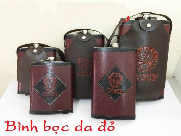 Bình đựng rượu inox cccp bọc da đỏ 2 lít có bao da đi kèm