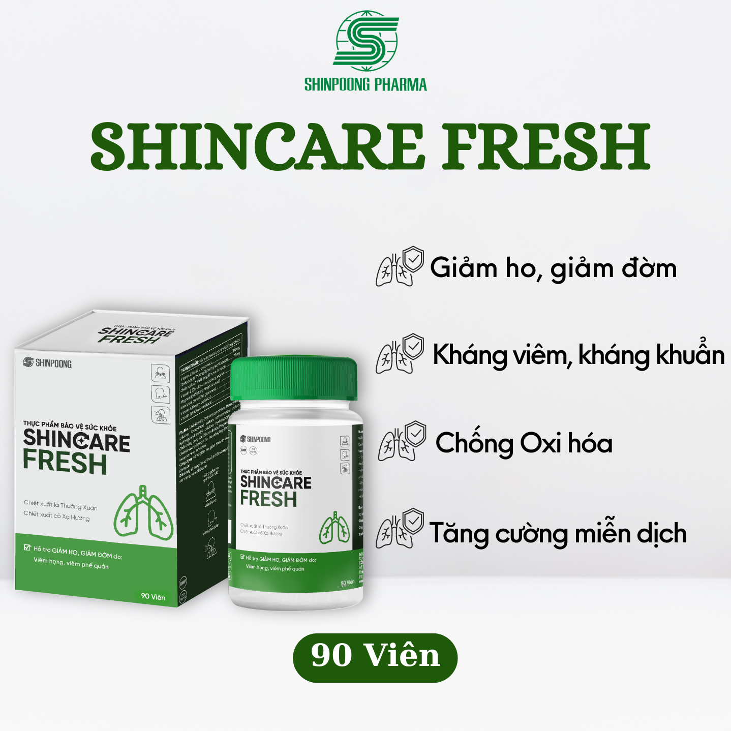 (Hộp 90V) Viên Uống SHINCARE FRESH Hỗ Trợ Giảm Ho, Giảm Đờm Do Viêm Họng, Viêm Phế Quản - SHINPOONG PHARMA