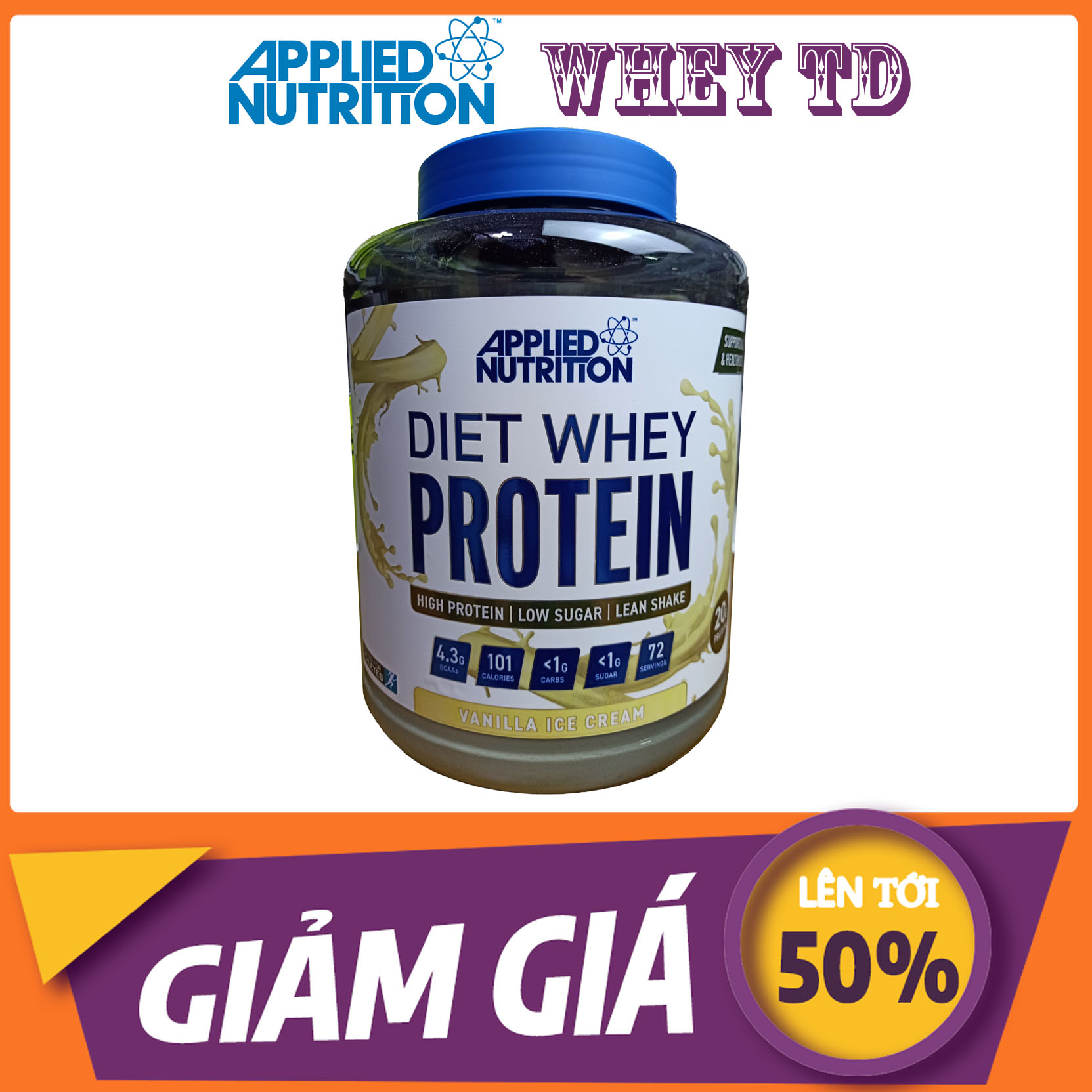 Diet Whey Applied Nutrition 2Kg 72 Servings Vanilla - Sữa Whey tăng cơ giảm mỡ Diet Whey