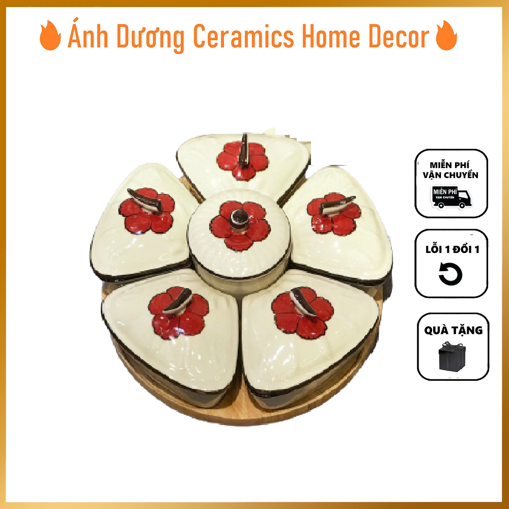 Khay mứt tết gốm sứ bát tràng - khay đựng mứt bằng sứ cao cấp