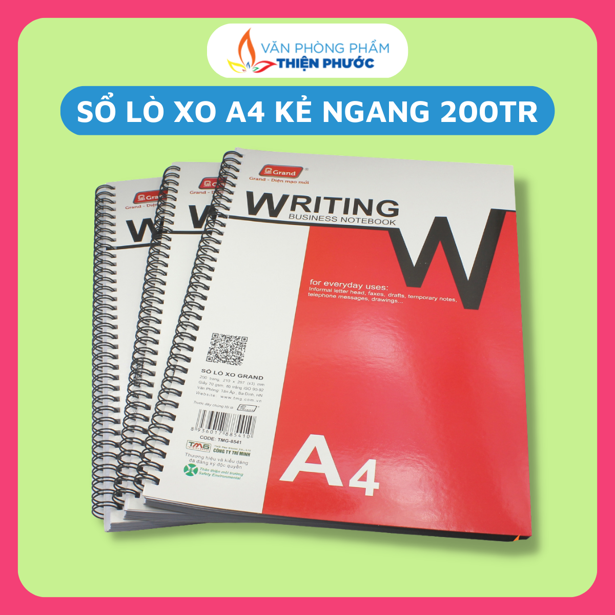 Sổ lò xo a4 200 trang grand kẻ ngang - sổ ghi chép tiện lợi thiện phước